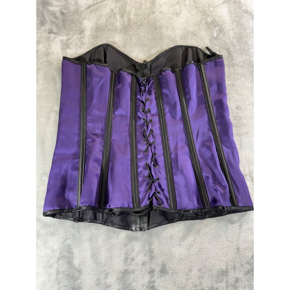 Torrid Womens Corset size 38 Purple & Black Satin Boned Corset Bustier Top suppo